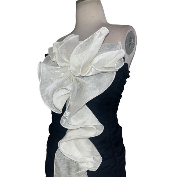 Daniele Carlotta Draped Mini Dress in Black & White 44 Large 8 10 New Womens - Picture 6 of 10